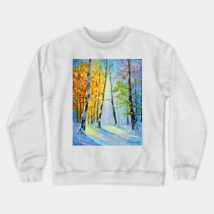 Morning snowfall in the forest Crewneck Sweatshirt